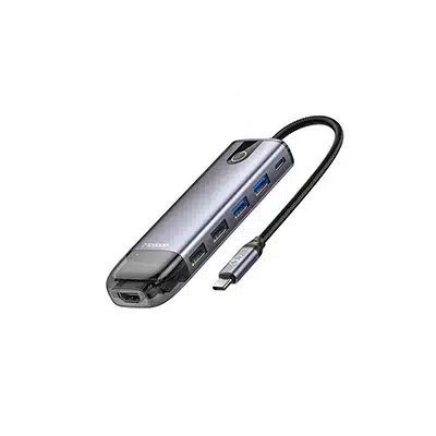 تصویر اصلی هاب تایپ سی ۱۰ پورت مک‌دودو مدل HU-742 با بدنه آلومینیومی و درگاه‌های USB، HDMI و LAN