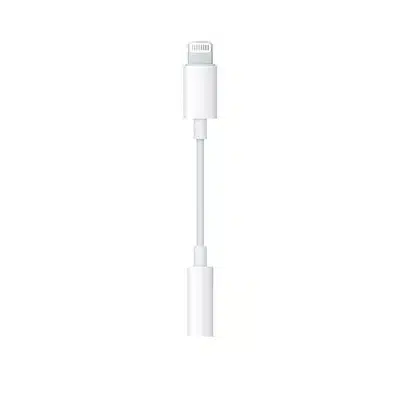 نمای روبرو از مبدل اصلی Apple Lightning به جک ۳.۵ میلی‌متری صدا – نسخه کوتاه