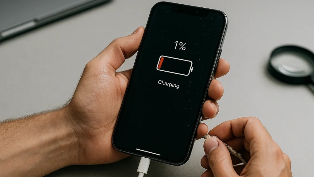 نمایش آیفون با ۱ درصد شارژ و در حال اتصال به شارژر، مشکل شارژ نشدن - فیکس لند Fix.Land