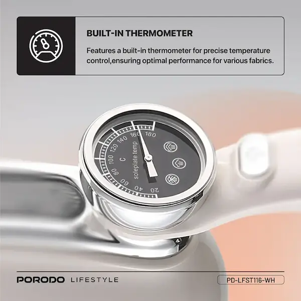 دماسنج داخلی اتو بخار Porodo برای کنترل دقیق گرما کلوزآپ از دماسنج اتو بخار پورودو Retro Thermometer برای تنظیم دما