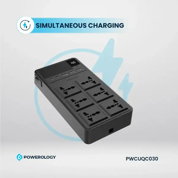 شارژ همزمان چند دستگاه با چندراهی Powerology PWCUQC030 تصویر چندراهی برق هوشمند PWCUQC030 با قابلیت شارژ همزمان چند دستگاه