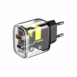شارژر دیواری شفاف پورودو ۲۰ وات با خروجی USB-C و QC 3.0