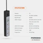 جدول مشخصات ولتاژ، توان خروجی و طول کابل چندراهی برق پورودو ۳AC با پورتهای USB-C و USB-A