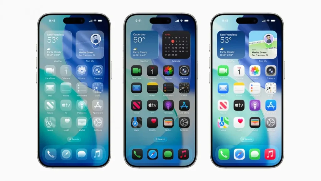 هوم اسکرین iOS 26 در آیفون با ویجت‌ها و طراحی Liquid Glass | فروشگاه Fix.Land نیاوران