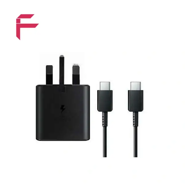 شارژر سوپر فست سامسونگ ۴۵ وات با دوشاخه بریتانیایی و کابل USB-C به USB-C