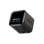 نمای اصلی شارژر دیواری Anker A121D 45W مشکی با نمایشگر هوشمند، فناوری GaN و شارژ سریع USB-C PD