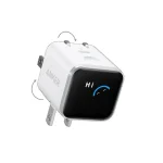 شارژر دیواری Anker Nano Charger A121D 45W رنگ سفید با نمایشگر هوشمند و دوشاخه تاشو