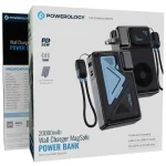 پاور بانک مشکی پاورولوژی PPBMH104BK ظرفیت ۲۰۰۰۰ میلی‌آمپر ساعت به همراه جعبه