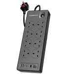چندراهی برق پاورولوژی PWCUQC047BK با ۸ سوکت برق و پورت‌های USB