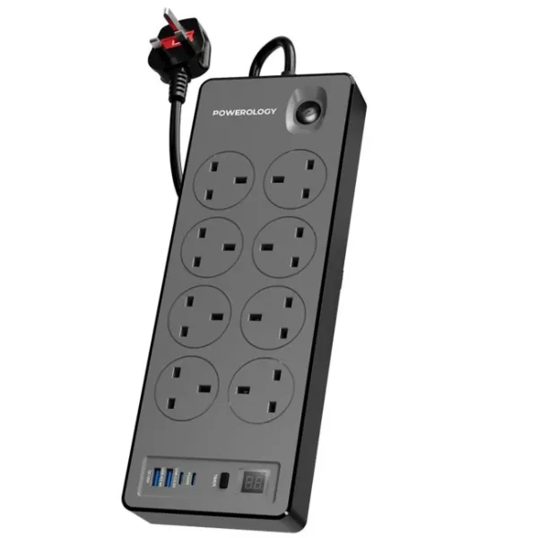 چندراهی برق پاورولوژی PWCUQC047BK با ۸ سوکت برق و پورت‌های USB